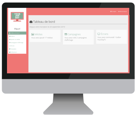 L'interface d'administration d'YourDayTv